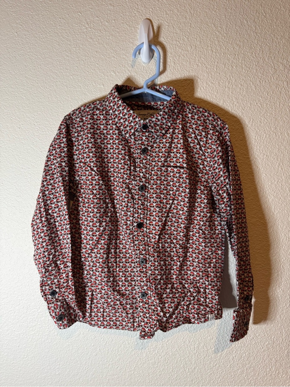 Kids Patterned Long-Sleeve Button-Up Shirt Jacket - Red/White